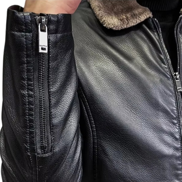 Stylish men's leather jacket with fur and lining for everyday warmth and comfort.